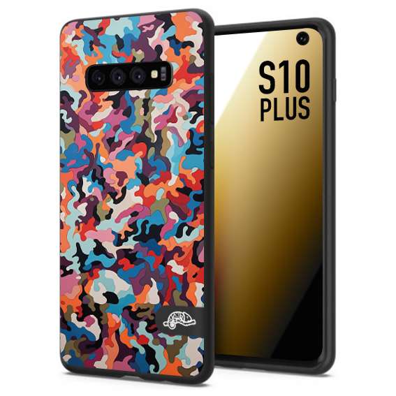 CUSTOMIZZA - Custodia cover nera morbida in tpu compatibile per Samsung S10 PLUS camouflage mimetico militare moderno blu arancio rosa