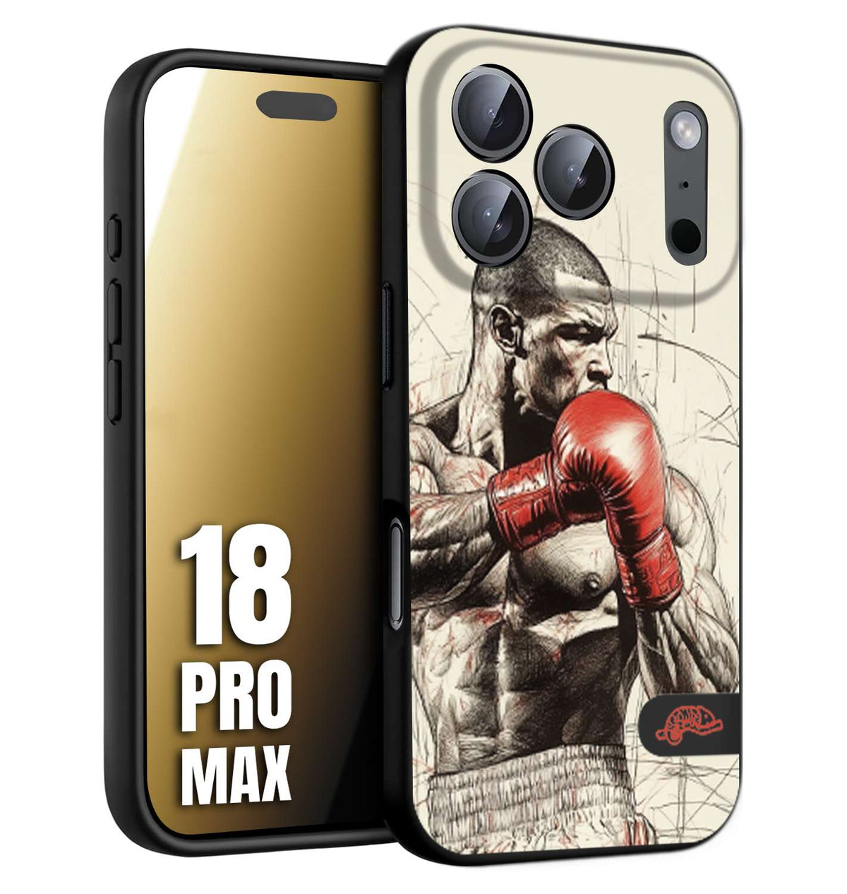 CUSTOMIZZA - Custodia cover nera morbida in tpu compatibile per iPhone 18 PRO MAX pugilato pugili disegno tattoo guantoni box sport ring