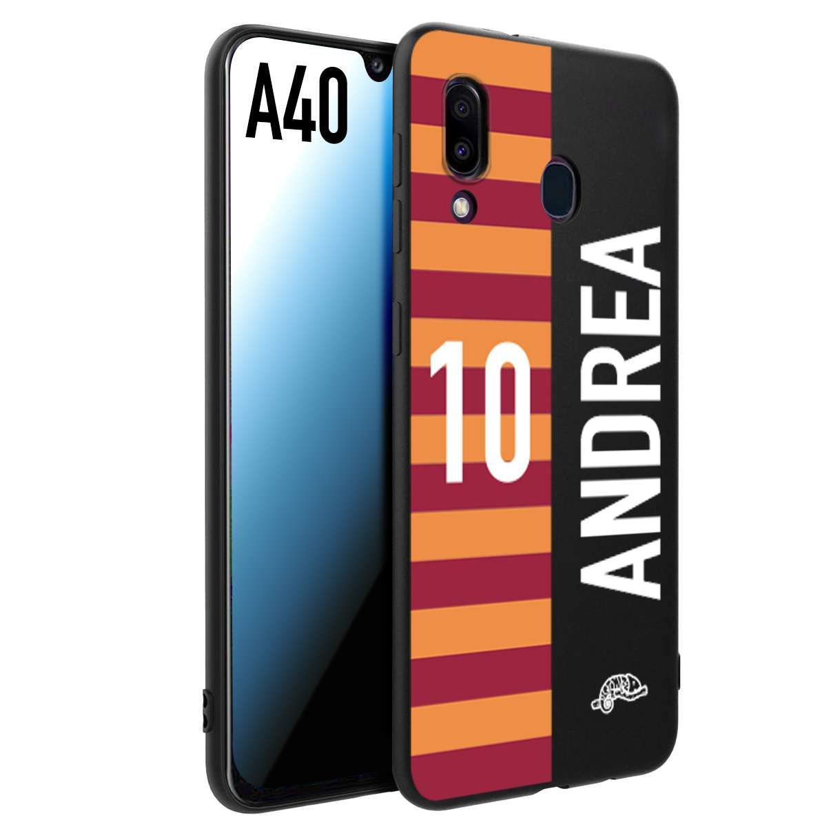 CUSTOMIZZA - Custodia cover nera morbida in tpu compatibile per Samsung A40 personalizzata calcio football nome e numero calciatori giallo rossi