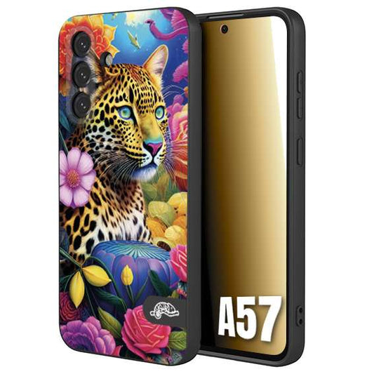 CUSTOMIZZA - Custodia cover nera morbida in tpu compatibile per Samsung A57 astratti donna flower fantasia leopardo ghepardo animali colorati