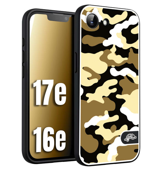 CUSTOMIZZA - Custodia cover nera morbida in tpu compatibile per iPhone 16E - 17E camouflage mimetico militare giallo desert brown