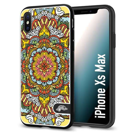 CUSTOMIZZA - Custodia cover nera morbida in tpu compatibile per iPhone Xs Max mandala colorato fiore nuvole arancione