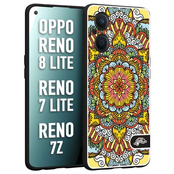 CUSTOMIZZA - Custodia cover nera morbida in tpu compatibile per Oppo Reno 7 Lite - 8 Lite - 7Z mandala colorato fiore nuvole arancione