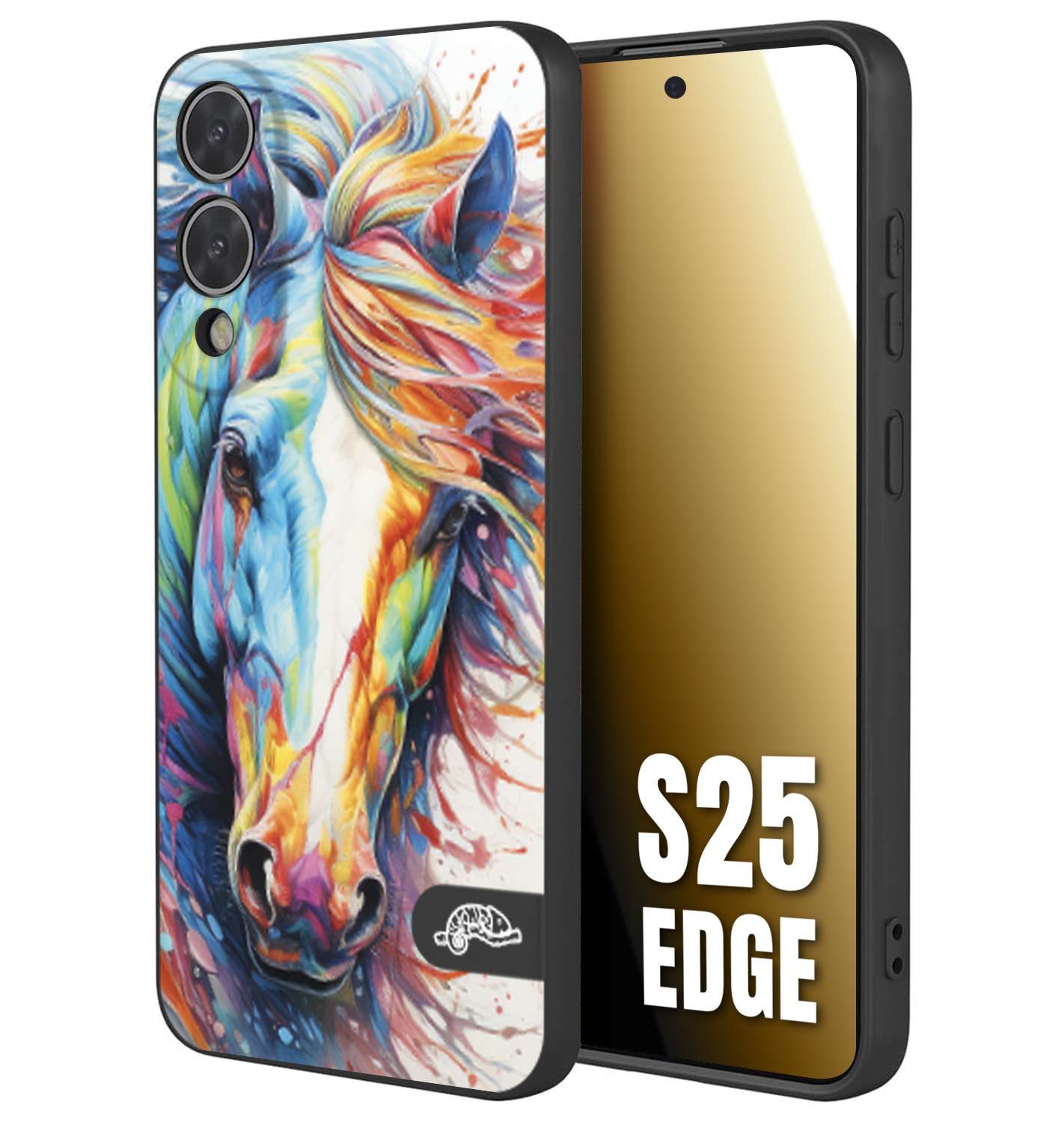 CUSTOMIZZA - Custodia cover nera morbida in tpu compatibile per Samsung S25 EDGE animali color cavallo horse viso colori vibranti disegnato schizzo