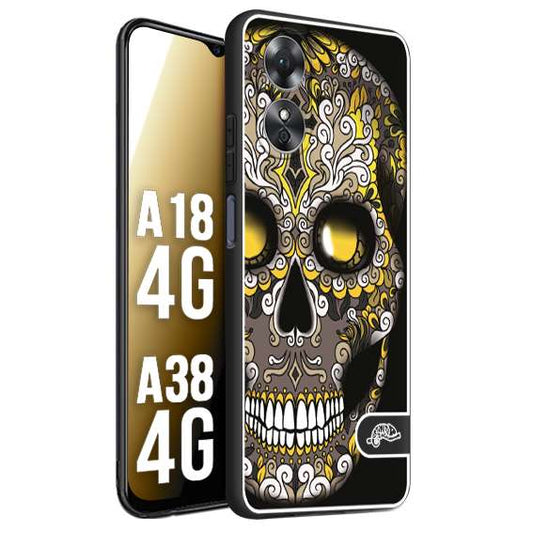 CUSTOMIZZA - Custodia cover nera morbida in tpu compatibile per Oppo A18 4G - A38 4G teschio messicano Mexican skull nero giallo
