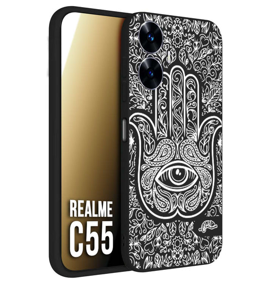 CUSTOMIZZA - Custodia cover nera morbida in tpu compatibile per Realme C55 mano di fatima effetto rilievo mandala donna