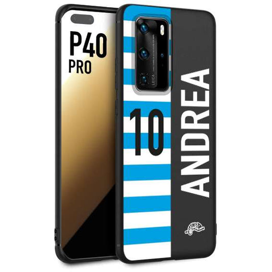 CUSTOMIZZA - Custodia cover nera morbida in tpu compatibile per Huawei P40 PRO personalizzata calcio football nome e numero calciatori biancazzurri