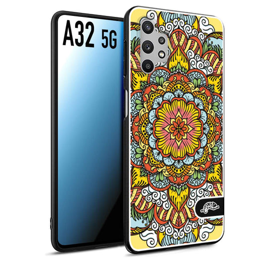 CUSTOMIZZA - Custodia cover nera morbida in tpu compatibile per Samsung A32 5G mandala colorato fiore nuvole arancione