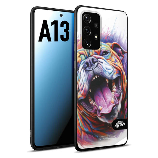 CUSTOMIZZA - Custodia cover nera morbida in tpu compatibile per Samsung A13 animali color bulldog cane dog colori vibranti disegnato schizzo