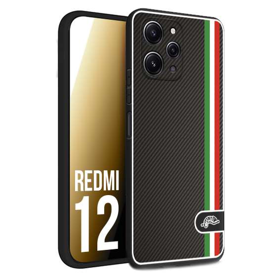 CUSTOMIZZA - Custodia cover nera morbida in tpu compatibile per Xiaomi Redmi 12 effetto fibra di carbonio bandiera Italia made in Italy