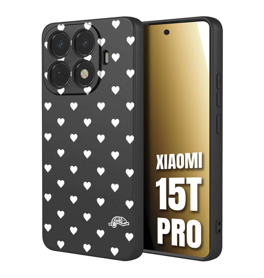 CUSTOMIZZA - Custodia cover nera morbida in tpu compatibile per Xiaomi 15T PRO cuori pois bianchi donna pin up vintage