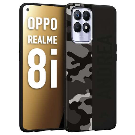 CUSTOMIZZA - Custodia cover nera morbida in tpu compatibile per Oppo Realme 8i camouflage mimetico militare personalizzata nome