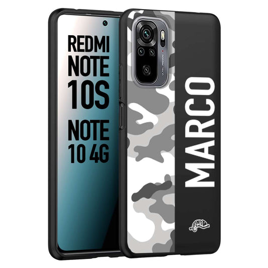 CUSTOMIZZA - Custodia cover nera morbida in tpu compatibile per Xiaomi Redmi Note 10S camouflage mimetico militare personalizzata nome bianco