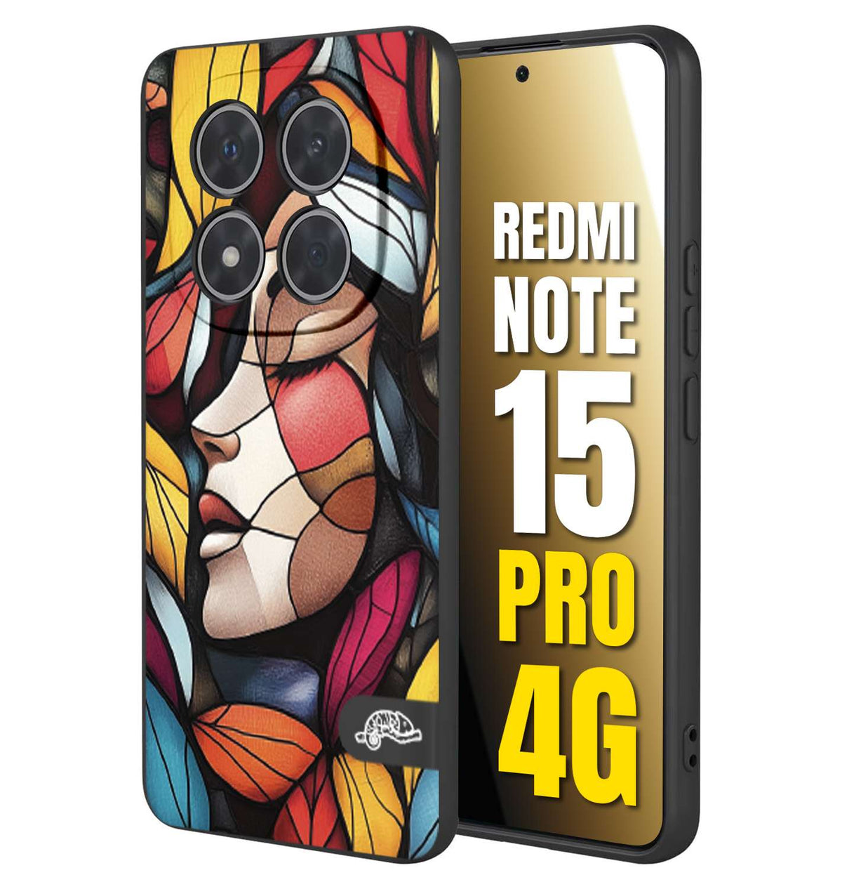 CUSTOMIZZA - Custodia cover nera morbida in tpu compatibile per Xiaomi Redmi Note 15 PRO 4G Vetrata artistica volto di donna profilo fogliare mosaico di vetro colorato