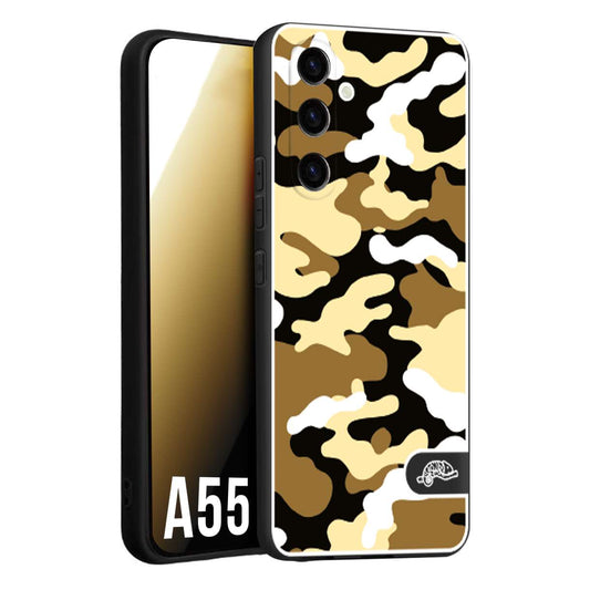 CUSTOMIZZA - Custodia cover nera morbida in tpu compatibile per Samsung A55 5G camouflage mimetico militare giallo desert brown