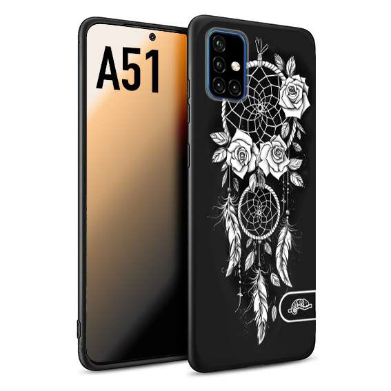 CUSTOMIZZA - Custodia cover nera morbida in tpu compatibile per Samsung A51 acchiappasogni dreamcatcher black and white bianco a rilievo disegnato tattoo tatuaggio