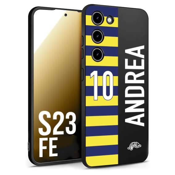 CUSTOMIZZA - Custodia cover nera morbida in tpu compatibile per Samsung S23 FE personalizzata calcio football nome e numero calciatori giallo blu