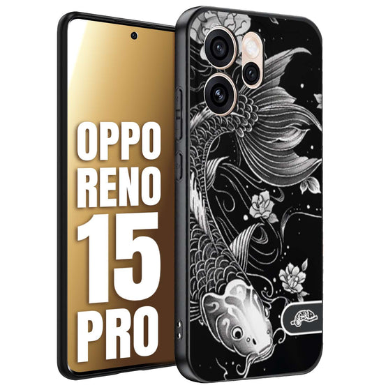 CUSTOMIZZA - Custodia cover nera morbida in tpu compatibile per Oppo Reno 15 PRO carpa koi black and white bianco a rilievo disegnato tattoo tatuaggio