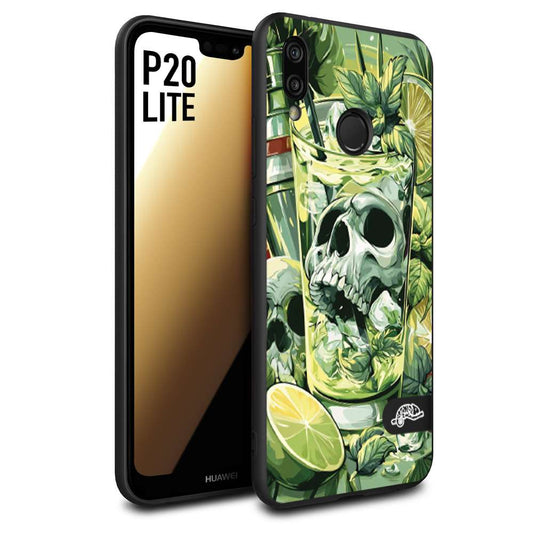 CUSTOMIZZA - Custodia cover nera morbida in tpu compatibile per Huawei P20 LITE Mojito cocktail teschio illustrazione drink lime menta ghiacci tropicale street art