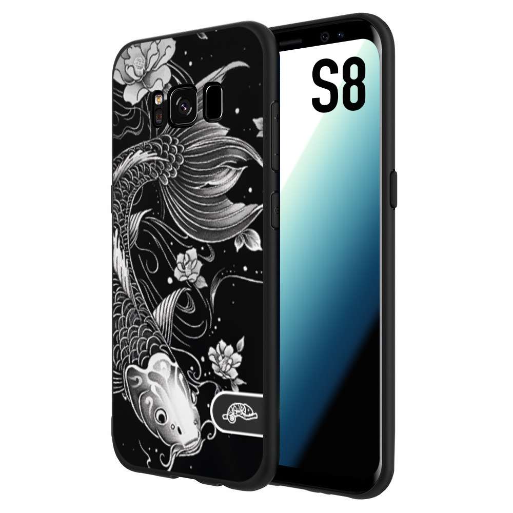 CUSTOMIZZA - Custodia cover nera morbida in tpu compatibile per Samsung S8 carpa koi black and white bianco a rilievo disegnato tattoo tatuaggio