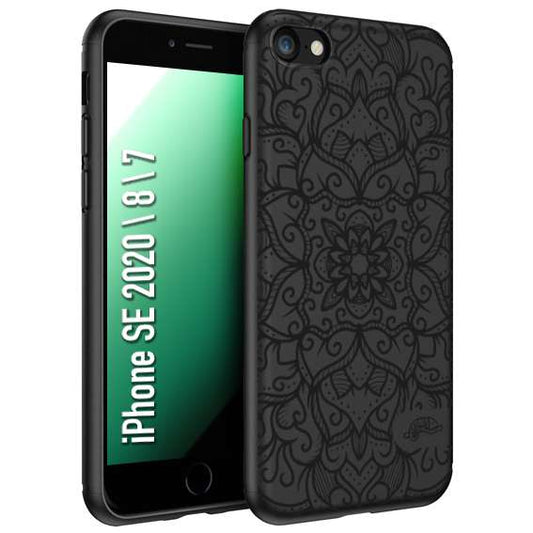 CUSTOMIZZA - Custodia cover nera morbida in tpu compatibile per iPhone 7 - 8 - SE 2020 / 2022 mandala nero fiore vedo non vedo donna