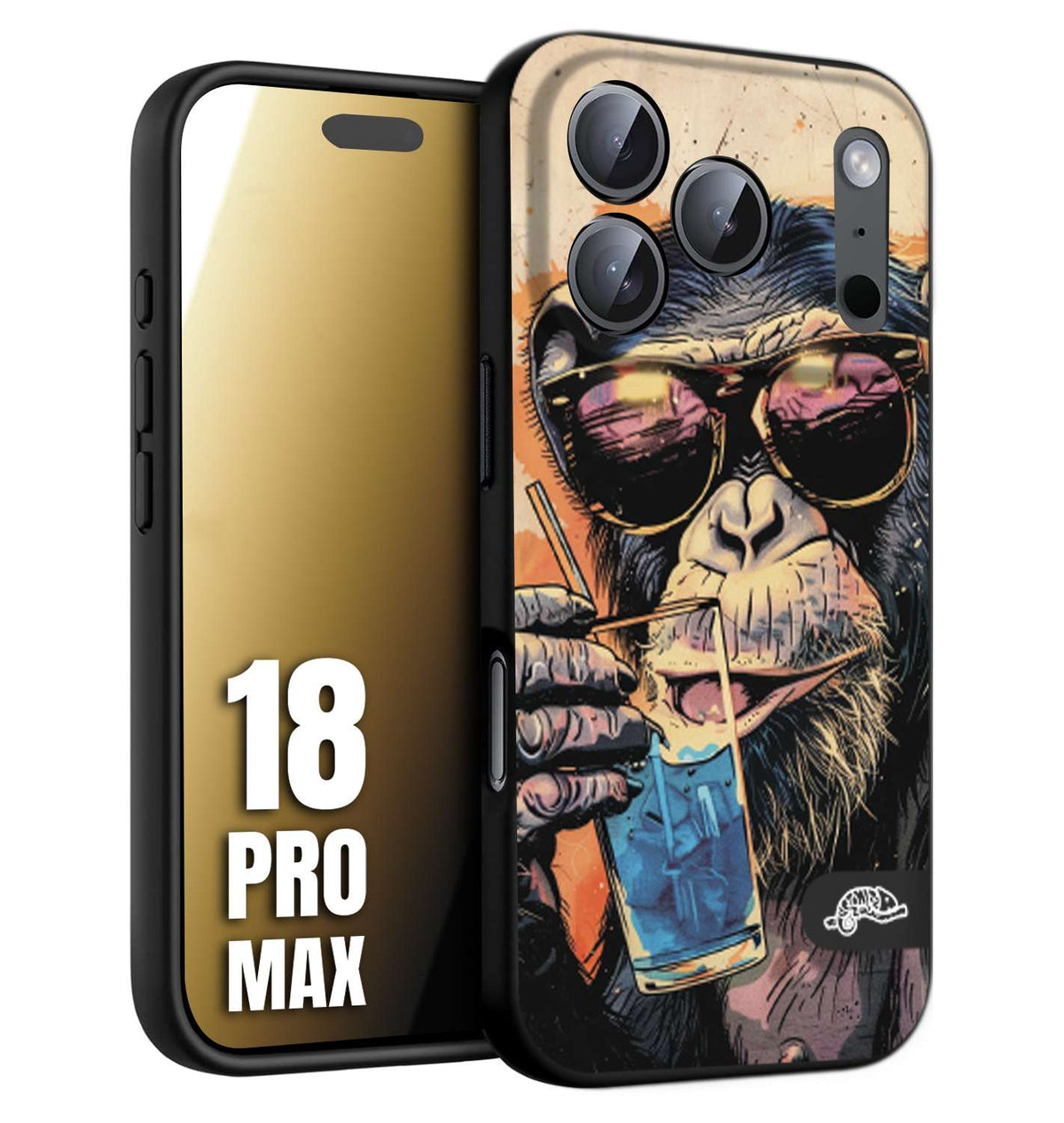 CUSTOMIZZA - Custodia cover nera morbida in tpu compatibile per iPhone 18 PRO MAX estate disegnata cocktails animali simpatici scimmia monkey negroni