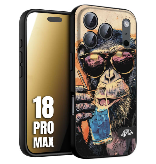 CUSTOMIZZA - Custodia cover nera morbida in tpu compatibile per iPhone 18 PRO MAX estate disegnata cocktails animali simpatici scimmia monkey negroni