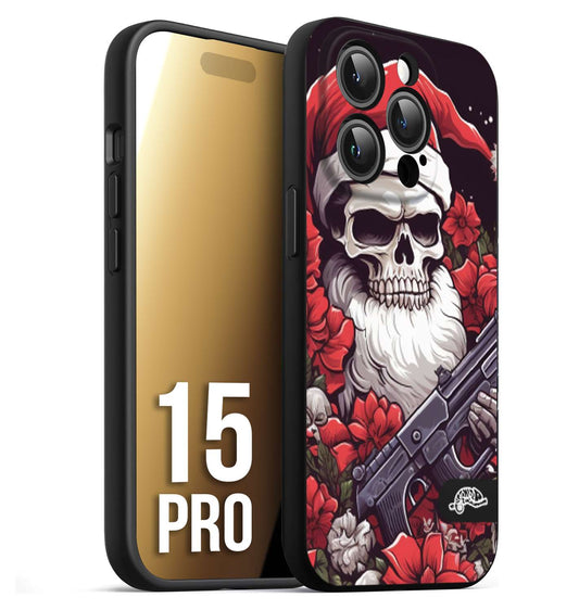 CUSTOMIZZA - Custodia cover nera morbida in tpu compatibile per iPhone 15 PRO teschio natale santa claus fiori tattoo disegnato