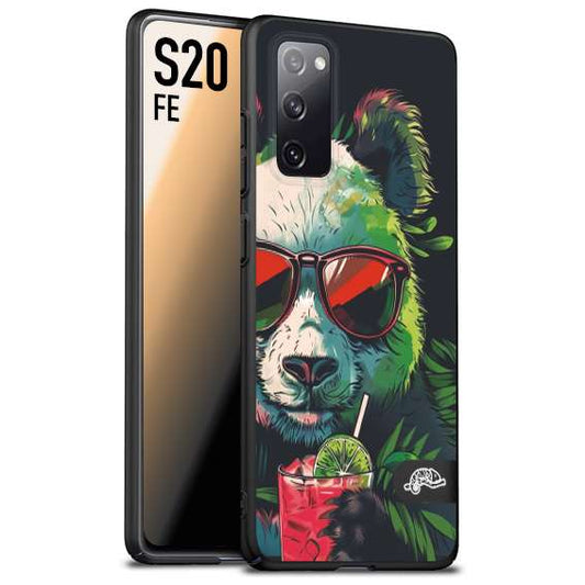 CUSTOMIZZA - Custodia cover nera morbida in tpu compatibile per Samsung S20 FE estate disegnata cocktails animali simpatici panda mojito