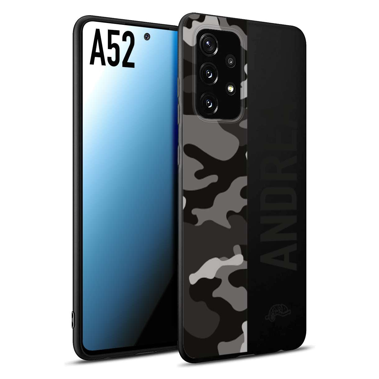 CUSTOMIZZA - Custodia cover nera morbida in tpu compatibile per Samsung A52 camouflage mimetico militare personalizzata nome