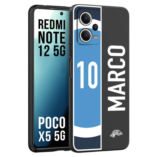 CUSTOMIZZA - Custodia cover nera morbida in tpu compatibile per Xiaomi Redmi Note 12 5G - POCO X5 5G personalizzata calcio football nome e numero calciatori biancoazzurri bianco celesti