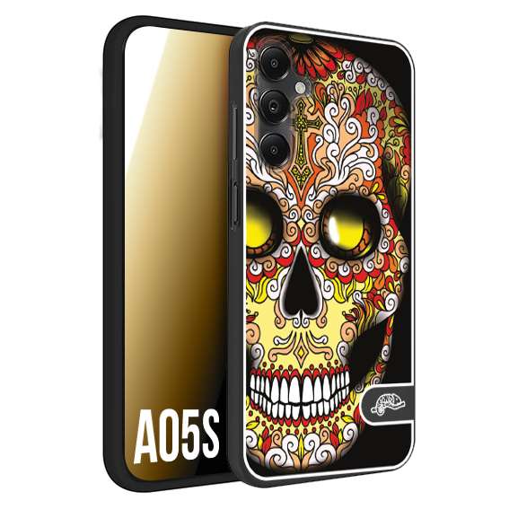 CUSTOMIZZA - Custodia cover nera morbida in tpu compatibile per Samsung A05S teschio messicano Mexican skull giallo rosso arancio