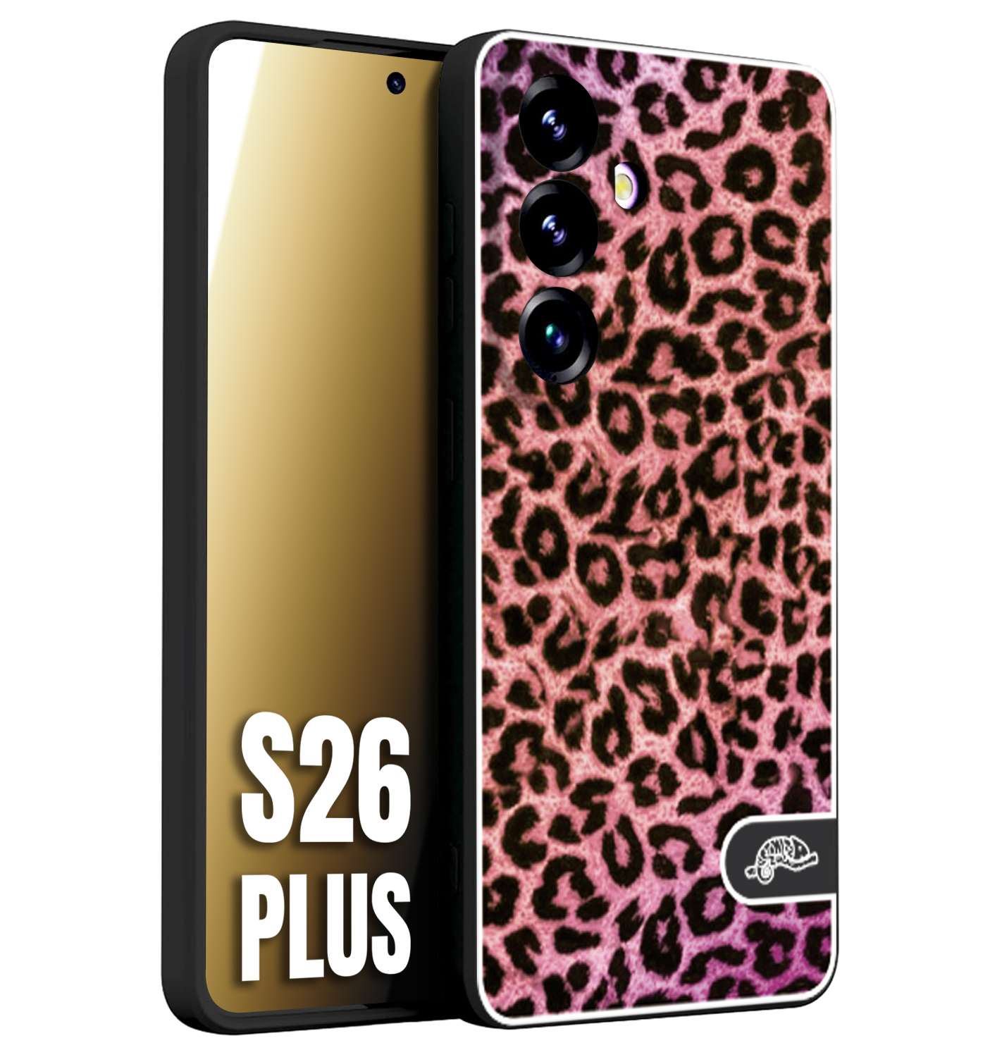 CUSTOMIZZA - Custodia cover nera morbida in tpu compatibile per Samsung S26 PLUS leopardato maculato donna rosa leopard