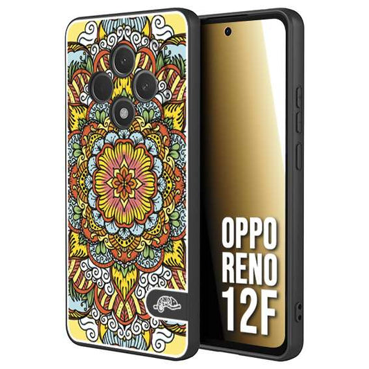 CUSTOMIZZA - Custodia cover nera morbida in tpu compatibile per Oppo Reno 12F mandala colorato fiore nuvole arancione