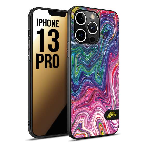 CUSTOMIZZA - Custodia cover nera morbida in tpu compatibile per iPhone 13 PRO colorata fantasia vortice marmo arcobaleno rosa blu fucsia