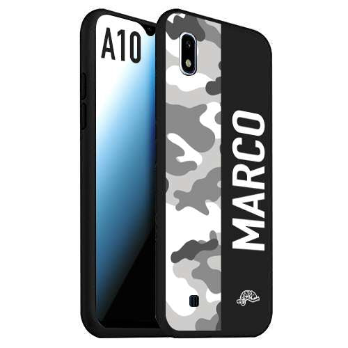 CUSTOMIZZA - Custodia cover nera morbida in tpu compatibile per Samsung A10 camouflage mimetico militare personalizzata nome bianco