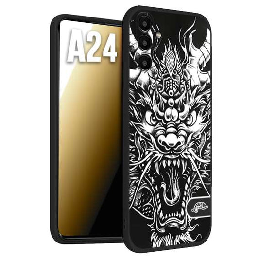 CUSTOMIZZA - Custodia cover nera morbida in tpu compatibile per Samsung A24 drago black and white bianco a rilievo disegnato tattoo tatuaggio