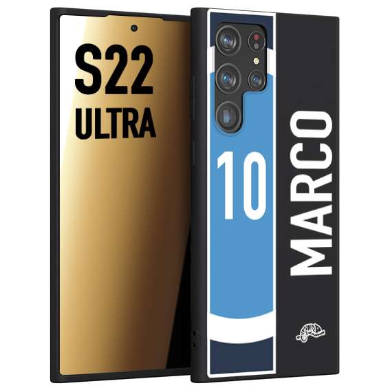 CUSTOMIZZA - Custodia cover nera morbida in tpu compatibile per Samsung S22 ULTRA personalizzata calcio football nome e numero calciatori biancoazzurri bianco celesti