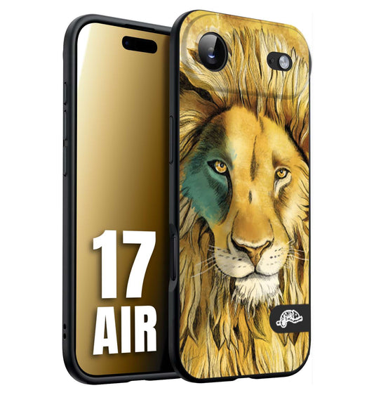 CUSTOMIZZA - Custodia cover nera morbida in tpu compatibile per iPhone 17 AIR leone lion disegnato a mano giallo blu a rilievo artistico brown