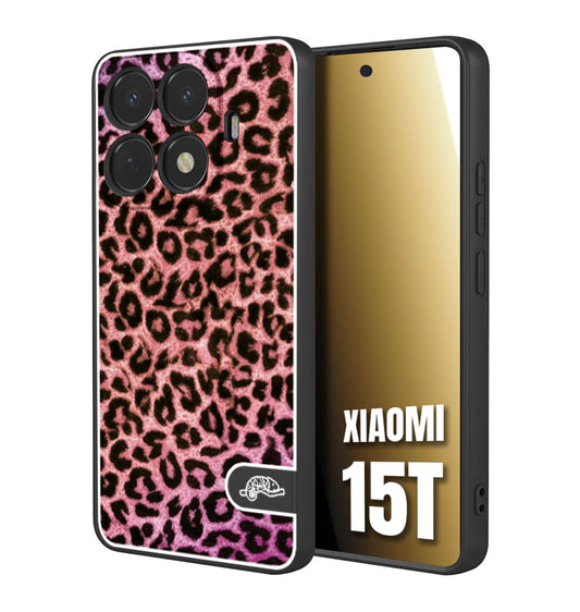 CUSTOMIZZA - Custodia cover nera morbida in tpu compatibile per Xiaomi 15T leopardato maculato donna rosa leopard