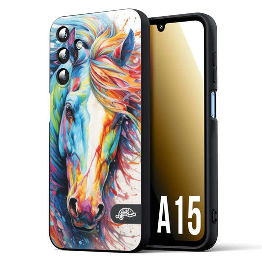 CUSTOMIZZA - Custodia cover nera morbida in tpu compatibile per Samsung A15 5G animali color cavallo horse viso colori vibranti disegnato schizzo