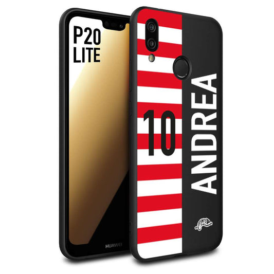 CUSTOMIZZA - Custodia cover nera morbida in tpu compatibile per Huawei P20 LITE personalizzata calcio football nome e numero calciatori bianco rossa