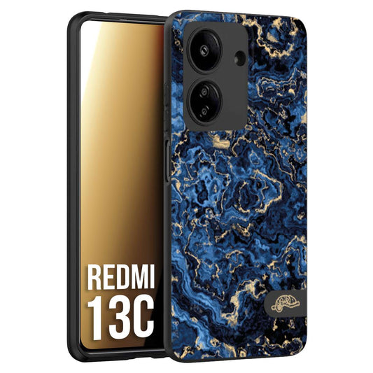 CUSTOMIZZA - Custodia cover nera morbida in tpu compatibile per Xiaomi Redmi 13C effetto marmo marble blu venature dorato psichedelico