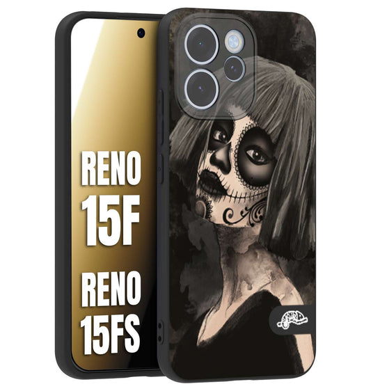 CUSTOMIZZA - Custodia cover nera morbida in tpu compatibile per Oppo Reno 15 F - Reno 15 FS chicana messicana dea de la muerte donna santa tattoo disegnata