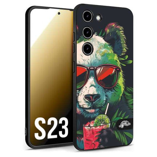 CUSTOMIZZA - Custodia cover nera morbida in tpu compatibile per Samsung S23 estate disegnata cocktails animali simpatici panda mojito