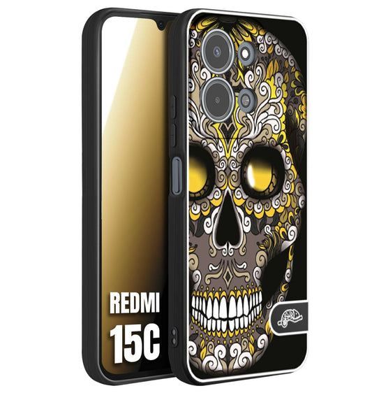 CUSTOMIZZA - Custodia cover nera morbida in tpu compatibile per Xiaomi Redmi 15C effetto marmo marble verde green venature dorato pietra