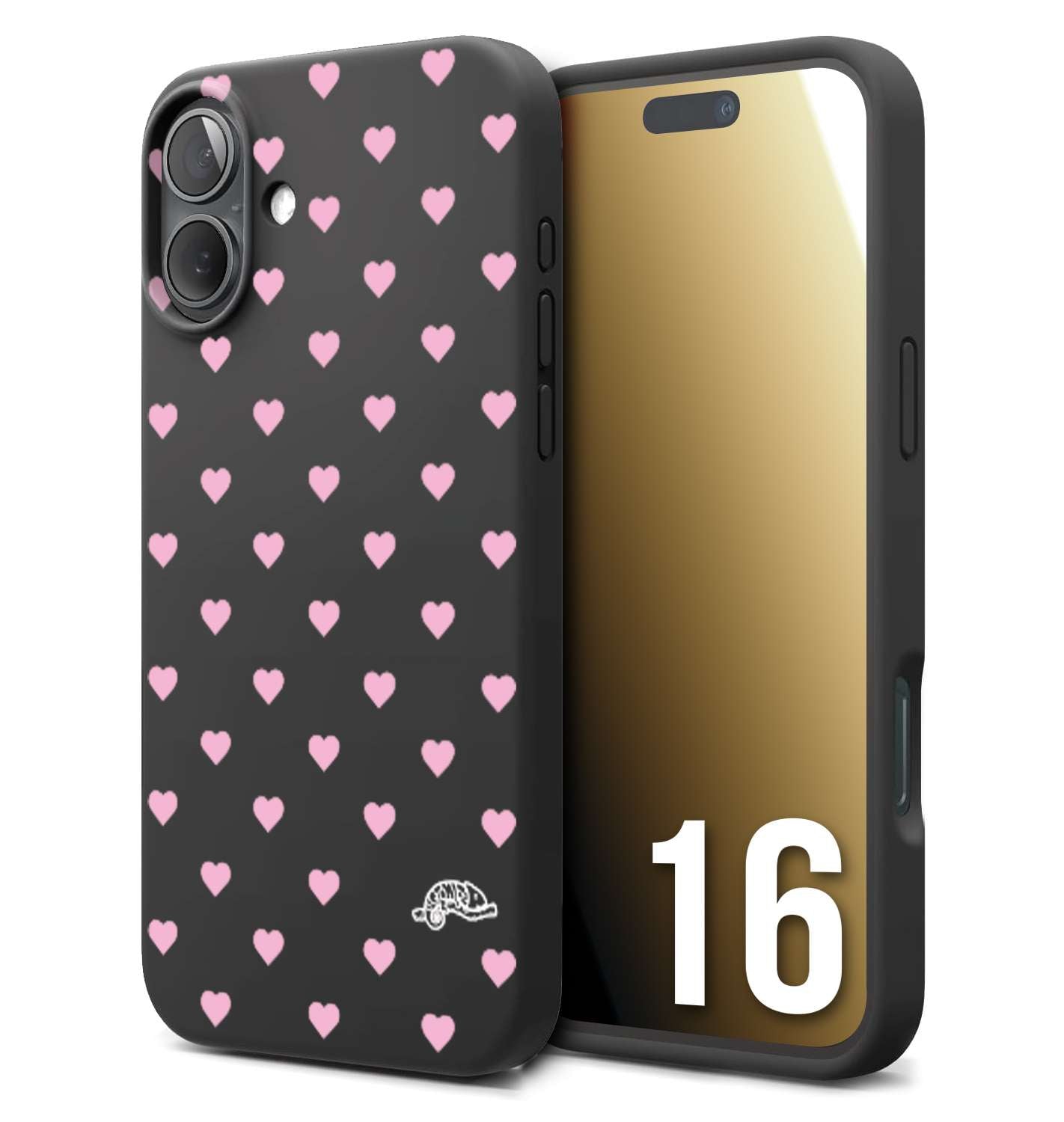 CUSTOMIZZA - Custodia cover nera morbida in tpu compatibile per iPhone 16 cuori pois rosa su nero donna pin up vintage