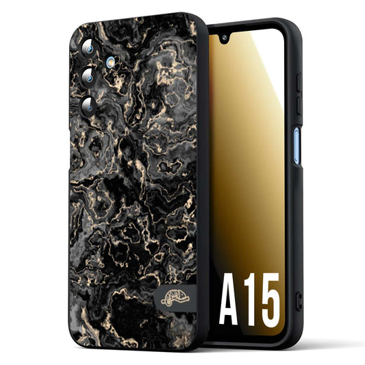 CUSTOMIZZA - Custodia cover nera morbida in tpu compatibile per Samsung A15 5G effetto marmo marble nero black venature dorato pietra