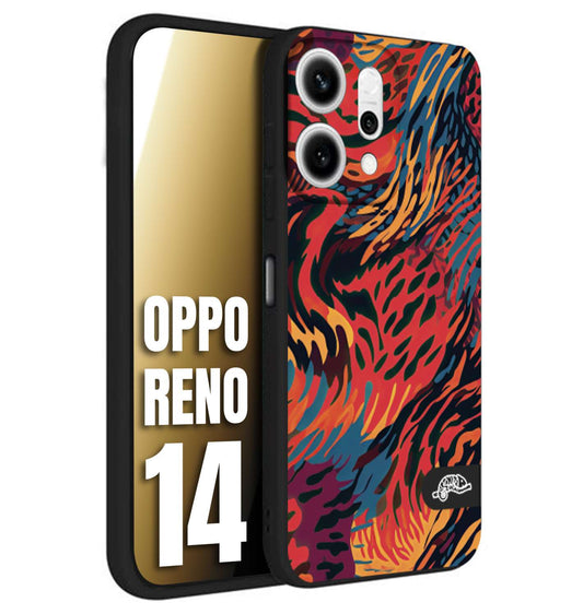 CUSTOMIZZA - Custodia cover nera morbida in tpu compatibile per Oppo Reno 14 leopardato maculato tigrato colorata fiamme rossa blu arancione