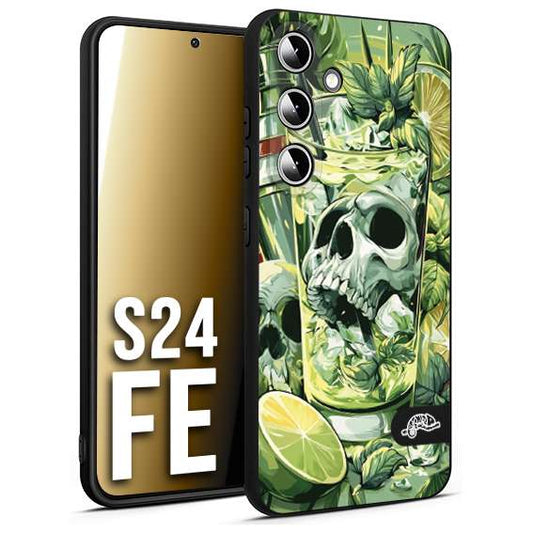 CUSTOMIZZA - Custodia cover nera morbida in tpu compatibile per Samsung S24 FE Mojito cocktail teschio illustrazione drink lime menta ghiacci tropicale street art